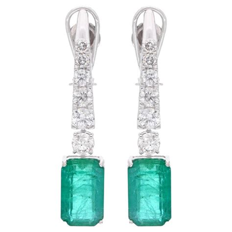 Zambian Emerald Gemstone Dangle Earrings Diamond 18 Karat White Gold Jewelry For Sale At 1stdibs