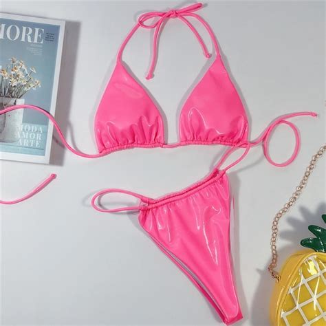 Samunsboutique Swim Nwt Sexy Pink Pu Leather Bikini Set Poshmark
