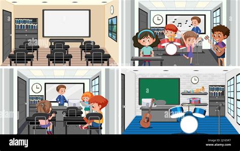 Set of student in the classroom scene illustration Stock Vector Image ...