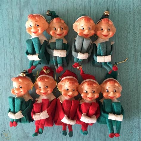 Lot Of Vintage Christmas Elf On Shelf Knee Hugger Pixie Dolls Red Green