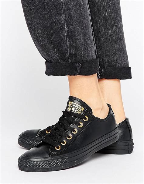 Converse Chuck Taylor Dainty Sneakers In Black With Gold Eyelets | Lyst