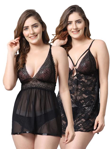 Buy Shararat Women Baby Doll Nightwear Lingerie Combo Pack With G