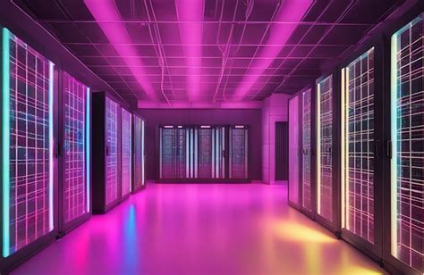 Premium Ai Image Data Center Server Room With Neon Colors