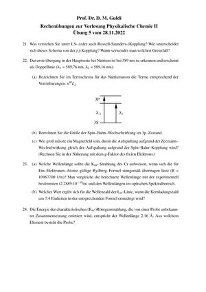 Physikalische Chemie A Aufbau Der Materie Bungen Prof Dr D M