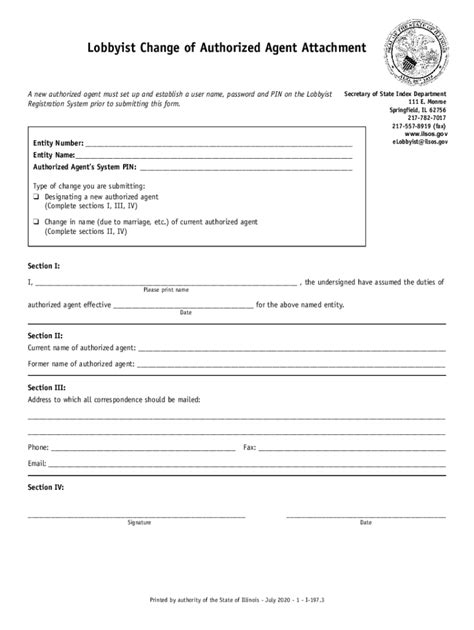 Fillable Online Lobbyist Change Of Authorized Agent Attachment Fax