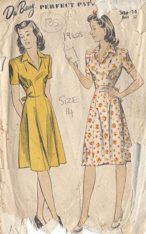 1940s Vintage Sewing Pattern DRESS B32&" (135) - The Vintage Pattern Shop