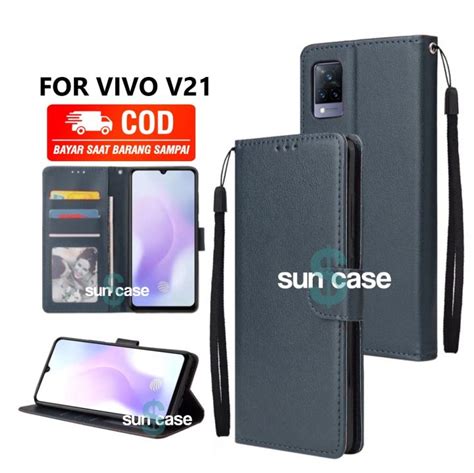 Casing VIVO V21 Model Flip Buka Tutup Case Kulit Ada Tempat Foto Dan