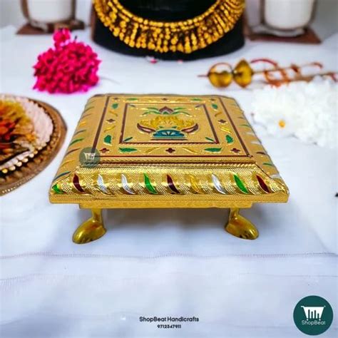 Multicolor Shopbeat Golden Oxidised Kalash Meena Wooden Pooja Chowki