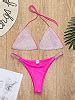 Pink Rhinestone Detail Bikini Top And Bottom Choies