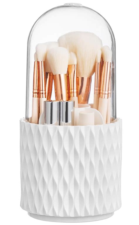 Hblife Rotating Makeup Brush Holder Dustproof Organizer With Lid