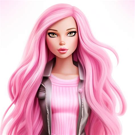 Premium Ai Image Barbie Doll With Pink Hair And A Pink Sweater