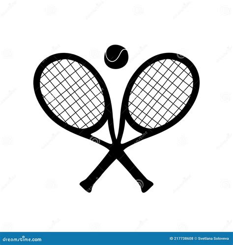 Crossed Racket And Tennis Ball Black Silhouette Vector Illustration