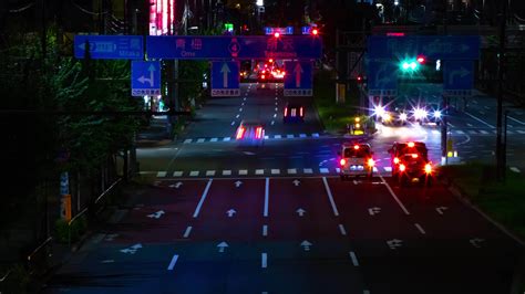 A Night Timelapse Of The Traffic Jam At The Downtown Street In Tokyo