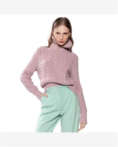 Riachuelo Blusa Feminina Biamar Tricot Gola Zíper Lilás