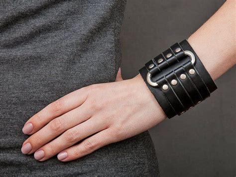 Wide Leather Wrist Cuff Bracelet Black Wide Leather Cuff Wristband For