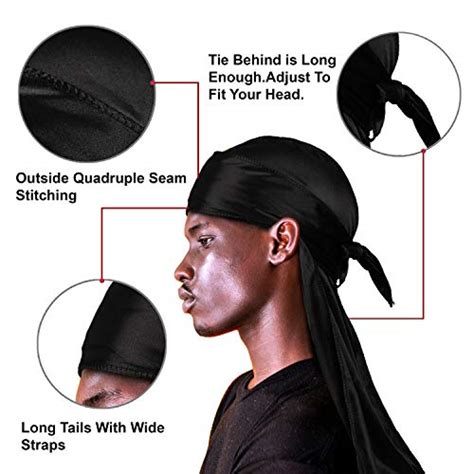 3pcs Silky Durags Pack For Men Waves Smooth Silk Fabric Satin Doo Rag