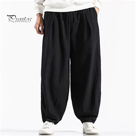 Buy Drawstring Solid Color Harem Pants Men Mid Rise Pockets Pants At