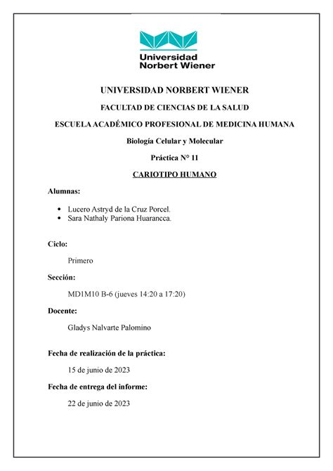 Practica N 11 Cariotipo Humano Docx Terminado UNIVERSIDAD NORBERT