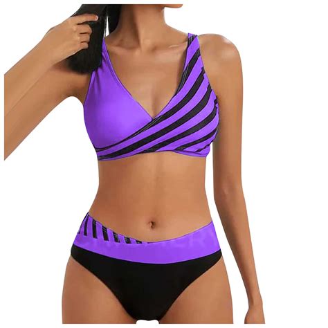 Dengdeng Womens Color Block Swimsuit High Waisted Bikini Bikini Sets