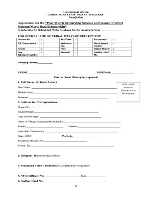 Fillable Online Application For The Post Matric Scolarship Scheme And