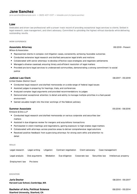 Law Resume Example & Writing Guide