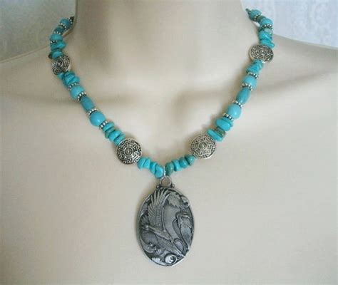 Turquoise Eagle Necklace Turquoise Jewelry Southwestern Etsy