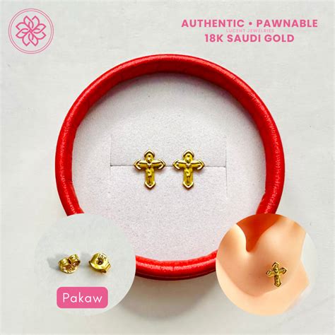 Cod Pawnable K Saudi Gold Crucifix Stud Earrings Shopee Philippines