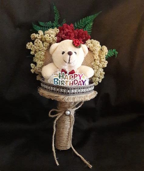 Jual Kado Ulang Tahun Buket Happy Birthday Edelweis Dan Teddy Bear