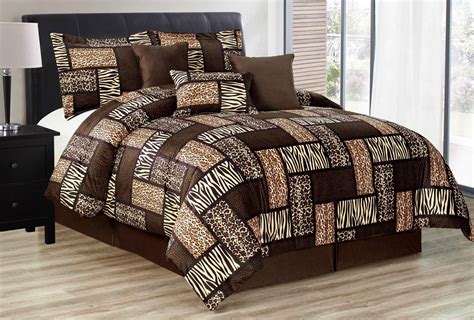 Black Brown Comforter Set Animal Print Safari Patchwork