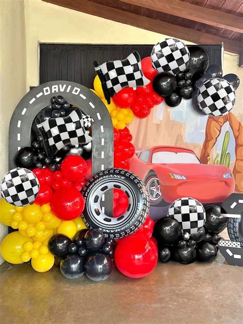 130pcs Red Black Yellow Racing Balloon Arch Garland Kit Including 29