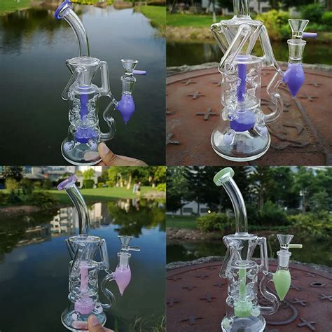 Colorful Bong Double Recycler Dab Rigs Turbine Perc Oil Rig Fab Egg