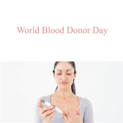 World Blood Donor Day Text And Biracial Woman Taking Pin Prick Blood