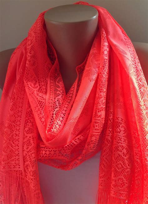 Neon Orange Tulle Fringed Scarf Women Fashion Birthday Gift