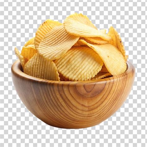 Premium Psd Potato Chips In Wooden Bowl Isolated On Transparent