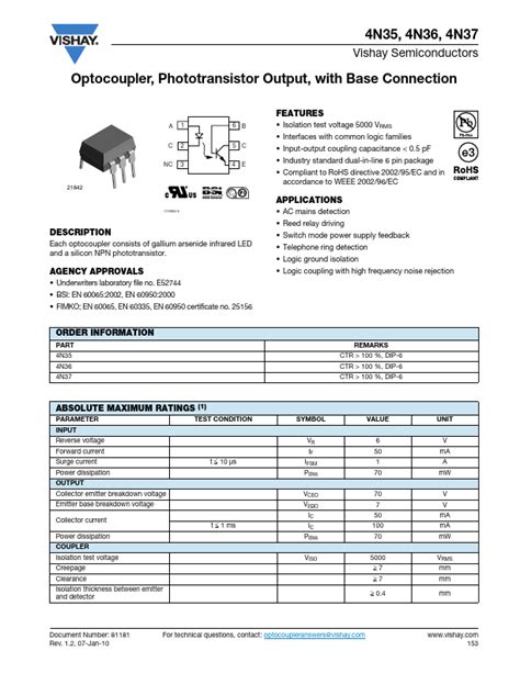 N Optocoupler Datasheet Distribuidor Stock Y Mejor Precio