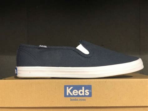 Keds Casual Womens Champion Navy Canvas Slip On Sneakers Shoes NIB EBay