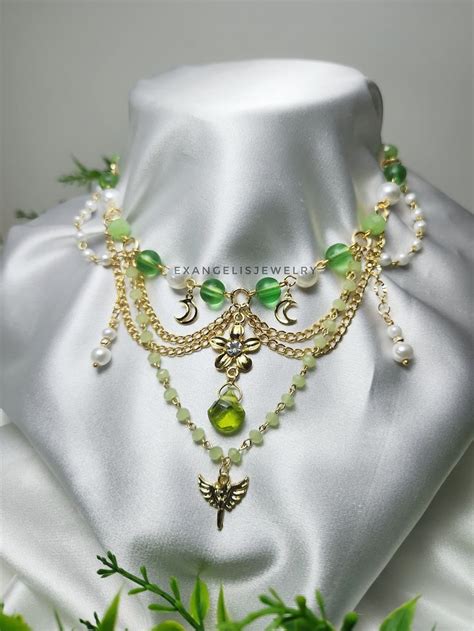 Fairy Fest Green Beaded Fairycore Necklace With Gold Plated Etsy