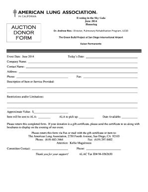 Fillable Online Alacal Ejoinme Auction Donor Printable Form