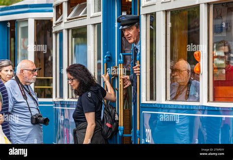 Das Z Rcher Tram Elefant Ein Kontrolleur Schaut Ob Alle Passagiere