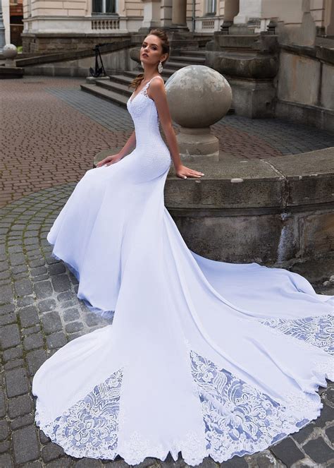 Robe De Mariée Sirène Longue Traîne Soirée Blanche