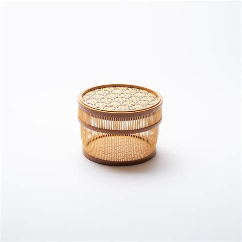 Hexagonal Suruga Bamboo Basketry Basket With Lid Musubi Kiln