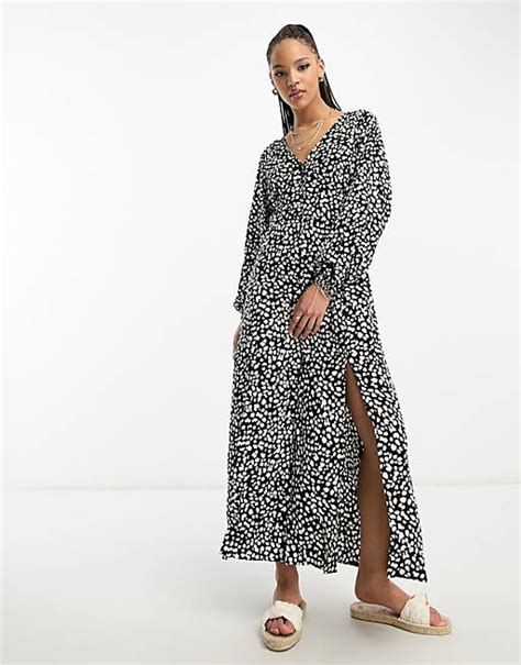 Miss Selfridge Long Sleeve Button Up Maxi Dress In Dot Print Asos