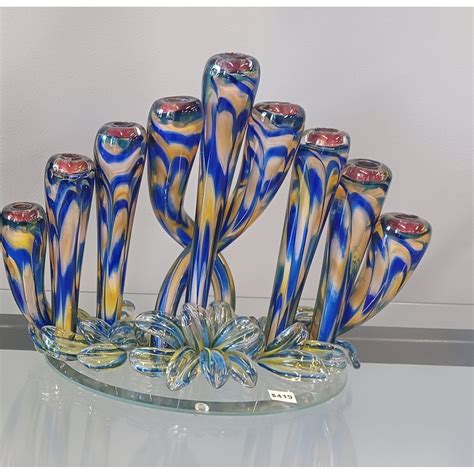 C Pattern Menorah 980 Blown Glass By Hudson Glass A Variety Of Blue Colors