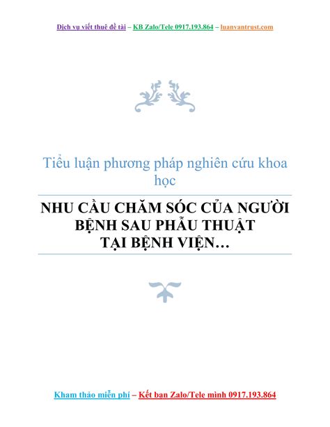 Tiểu Luận Phương Pháp Nghiên Cứu Khoa Học Nhu Cầu Chăm Sóc Của Người