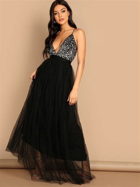 Sequin Top Cami Maxi Tulle Dress Shein Uk Sequin Party Dress