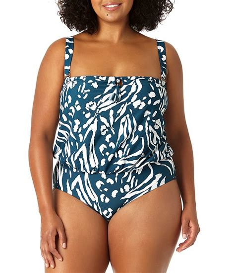 Anne Cole Plus Size Jungle Fever Blouson One Piece Swimsuit Dillards