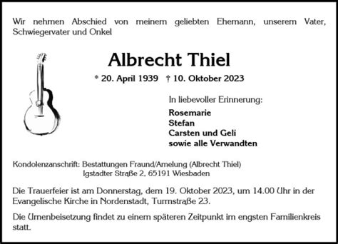 Traueranzeigen Von Albrecht Thiel Vrm Trauer De