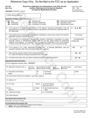 Fillable Online Instructions For Fcc Form Quick Form Application