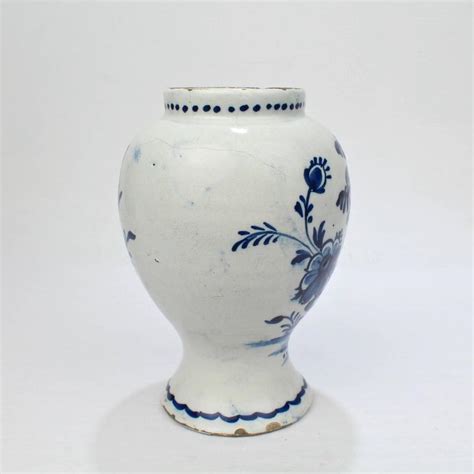 18th Century Tin Glazed Dutch Delft Pottery Blue And White Vase Or Jar