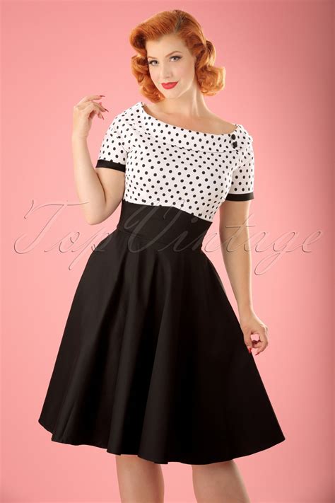 50s Darlene Polkadot Swing Dress In Black And White